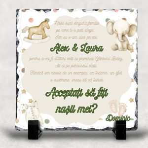 Ardezie Patrata Personalizata - Cadou Cerere Nasi de Botez