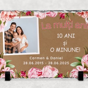 Ardezie Personalizata Cadou Aniversare Nunta - Model Bujori
