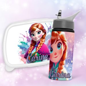 Set Personalizat cu Ana din Frozen – Caserola si Sticla pentru Apa