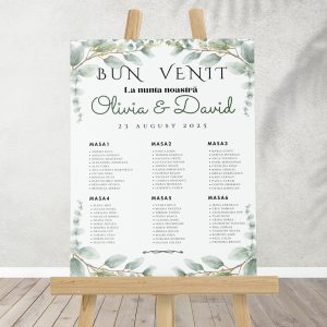 Tablou Canvas Personalizat - Asezare la Mese Nunta - Green Leaf